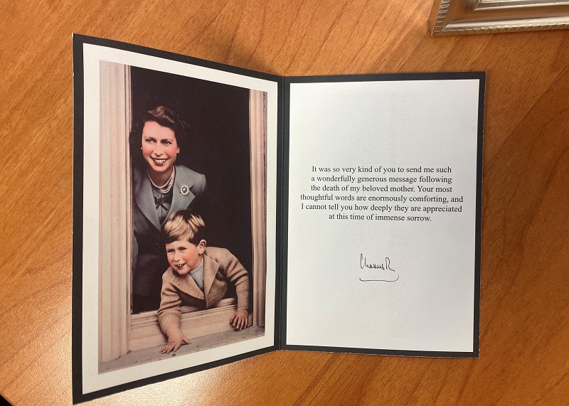 Card showing image of Queen Elizabeth II and King Charles III as a young boy