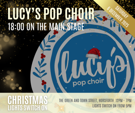What's on the main stage. 18:00 Lucy's Pop Choir