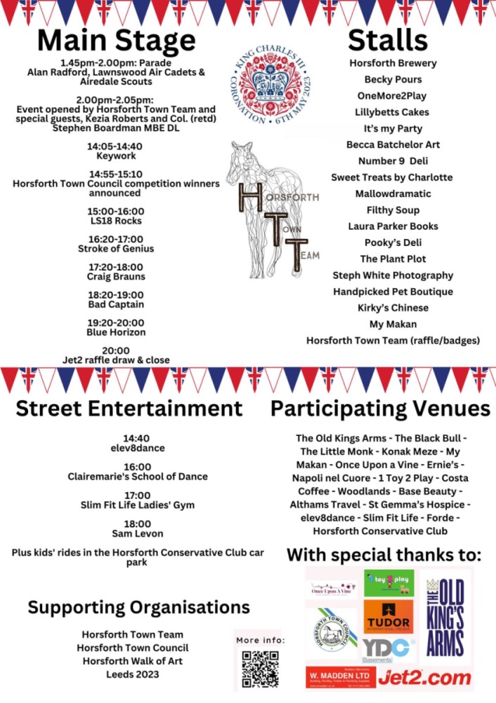 Line up of performances and traders at the Coronation event