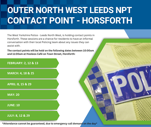 Poster promoting Police Outer North West Leeds NPT Contact Points for Horsforth