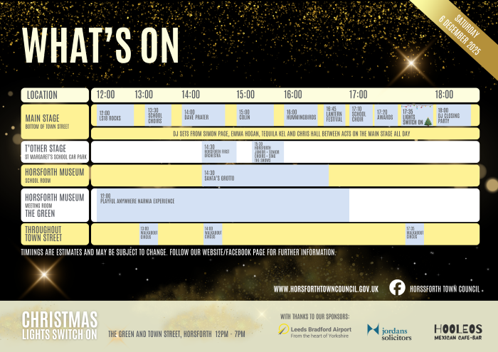 Horsforth Christmas lights switch on 2025 clash finder