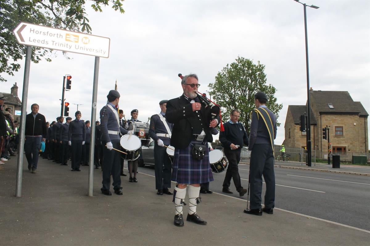 Piper leads march at Horsforth cenotaph for 80th anniversary of VE Day