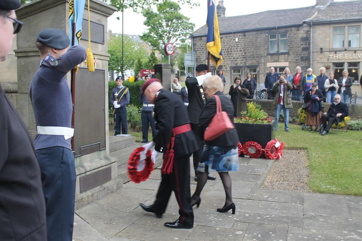 Stephen Boardman - Deputy Lieutenant for West Yorkshire lays wreath at Horsforth cenotaph for 80th anniversary of VE Day