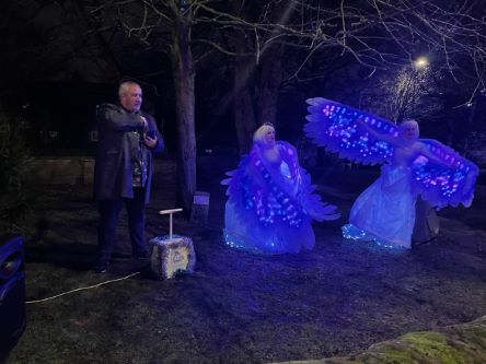 Horsforth Christmas lights switch on 2024. Christmas market. Chair Cllr Simon Dowling switches on the Christmas lights.